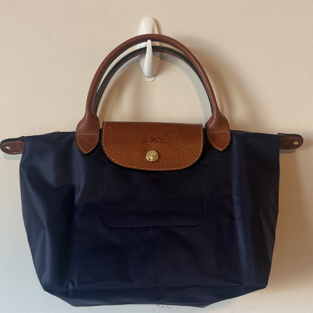 Longchamp Navy and Brown Tote Bag